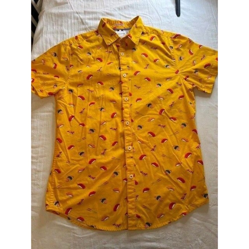 Denim & Flower Sushi Chopstick Print Graphic Button Down Shirt Size Men’s Small